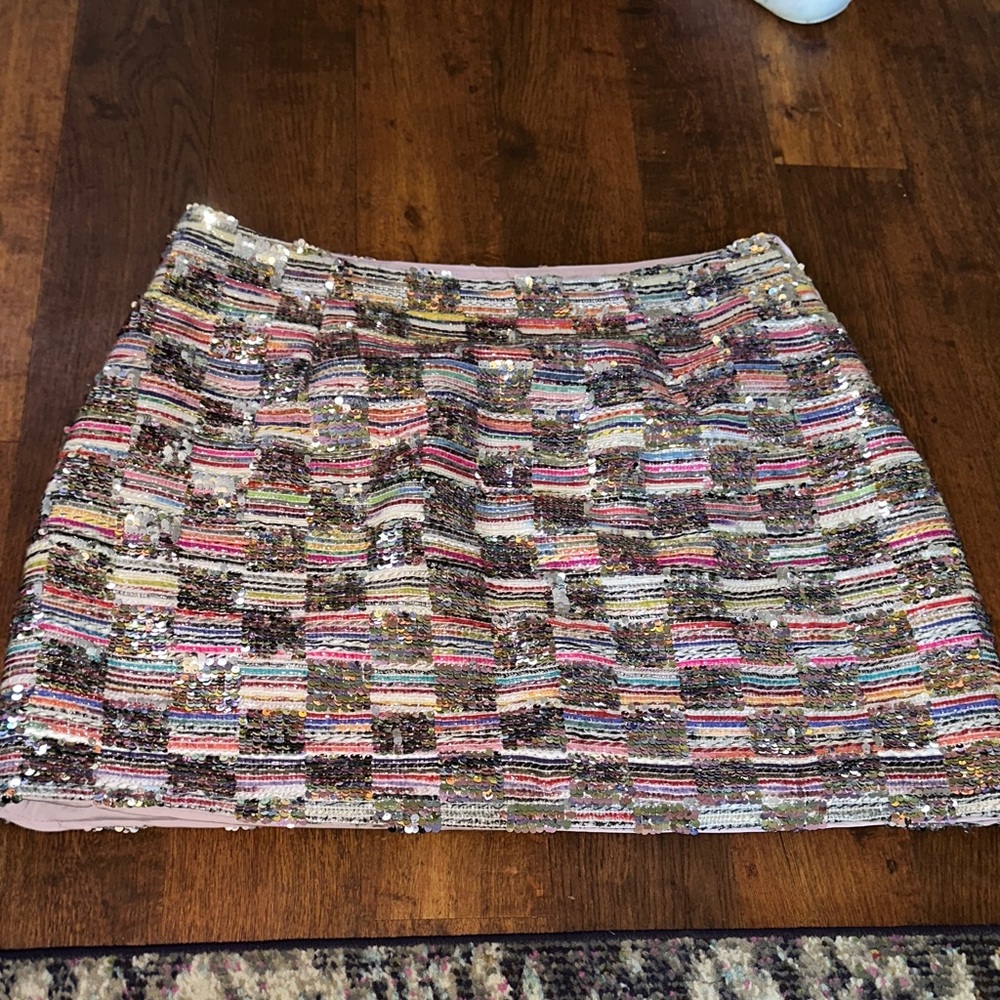 Cider Multicolor Sequin Tweed Mini Skirt - Pink, Gold, White